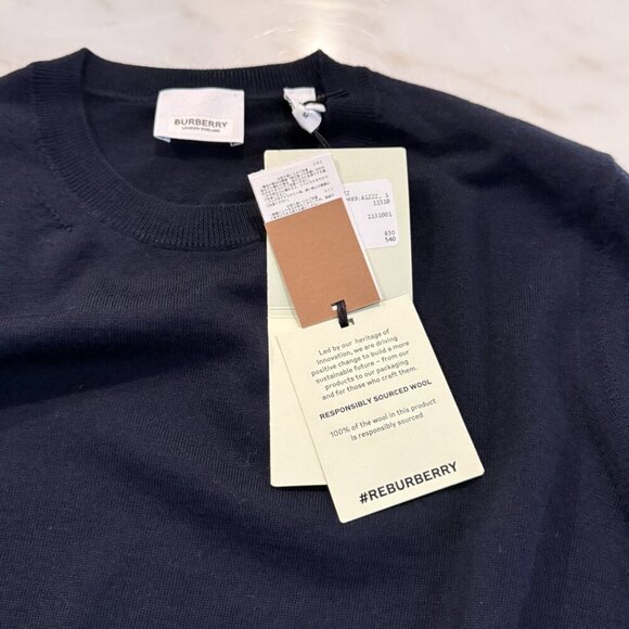Burberry BEMPTON Navy Blue Merino Wood Check Patch Pullover sweater, all sizes - Picture 9 of 11